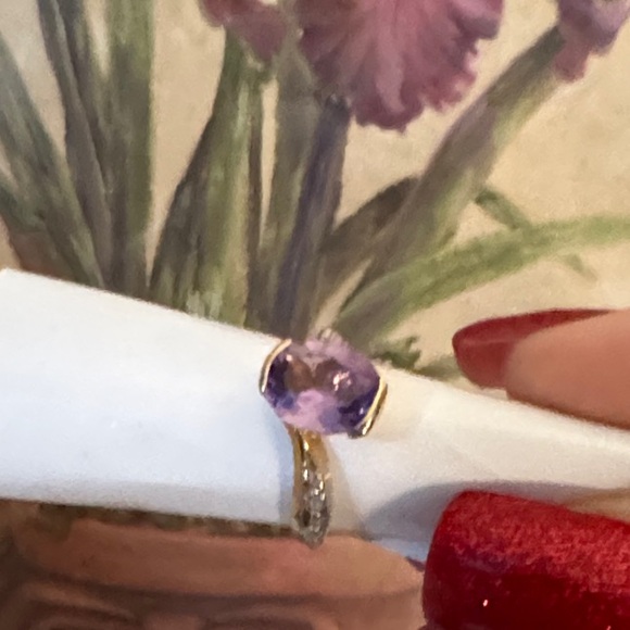 Amethyst 10 karat gold amethyst ring with diamond accents